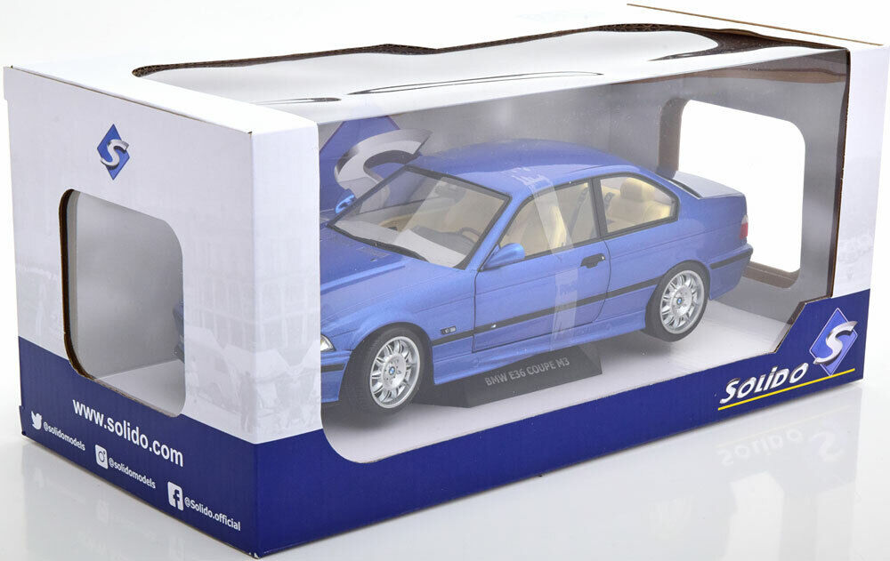 1/18 scale 1996 E36 BMW M3 in Estoril Blue Model Car by SOLIDO