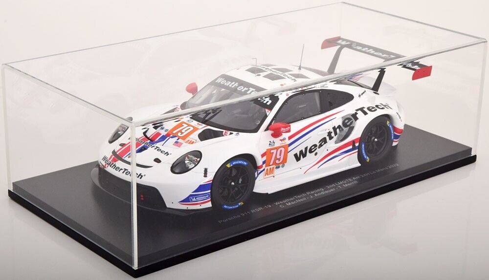 PORSCHE 911 RSR WEATHERTECH #79  2022 LE MANS 1/18 SPARK w/ DISPLAY CASE