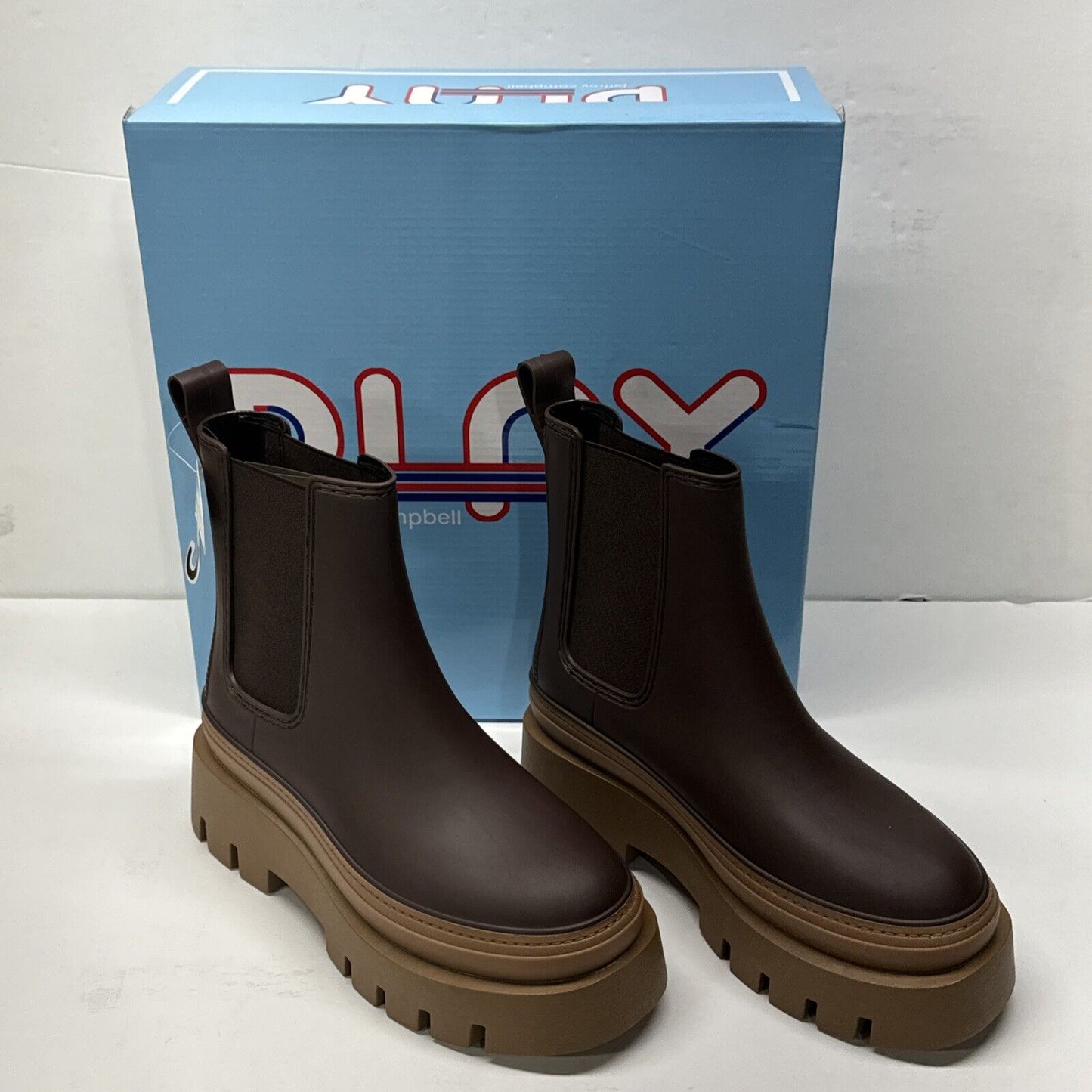 Jeffrey Campbell Women Size 6 Shoes Brown Rain Storm Platform Chelsea Boots NWT