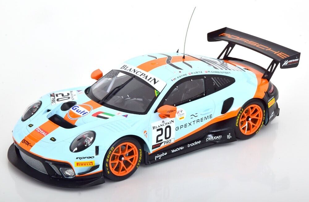 1/18 Scale IXO 911 GT3 RSR 991 24h of Spa 2019 #20 Gulf Livery Diecast Model Car