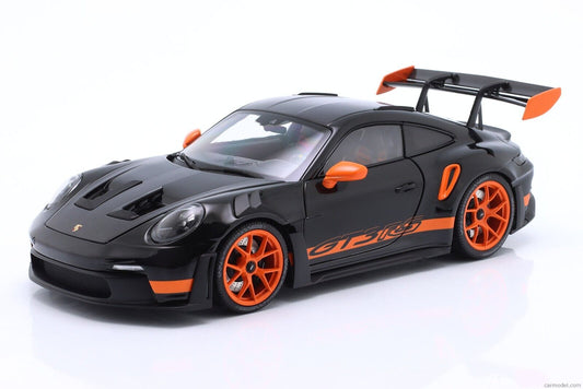 Porsche 911 992 GT3 RS Black/Orange 1/18 Scale Diecast Model Car by MiniChamps