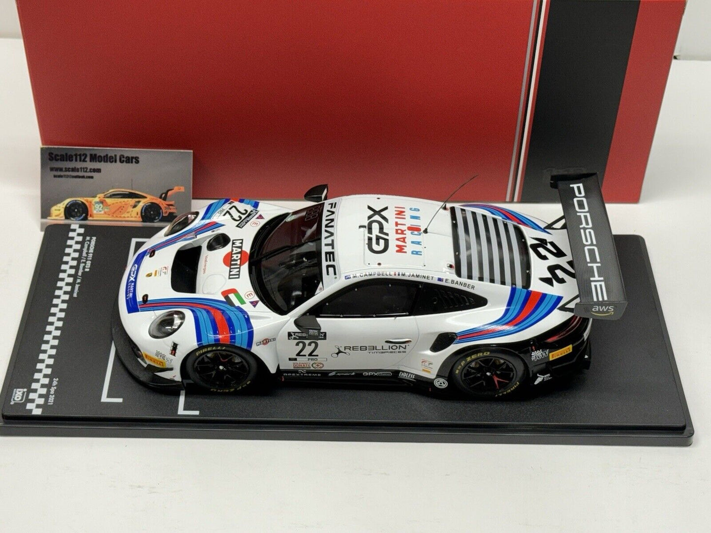 1/18 Scale IXO Porsche 911 GT3 R 24h Spa 2021 Martini Racing GPX Diecast Model