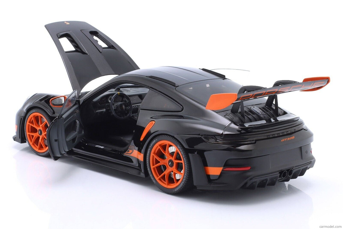 Porsche 911 992 GT3 RS Black/Orange 1/18 Scale Diecast Model Car by MiniChamps