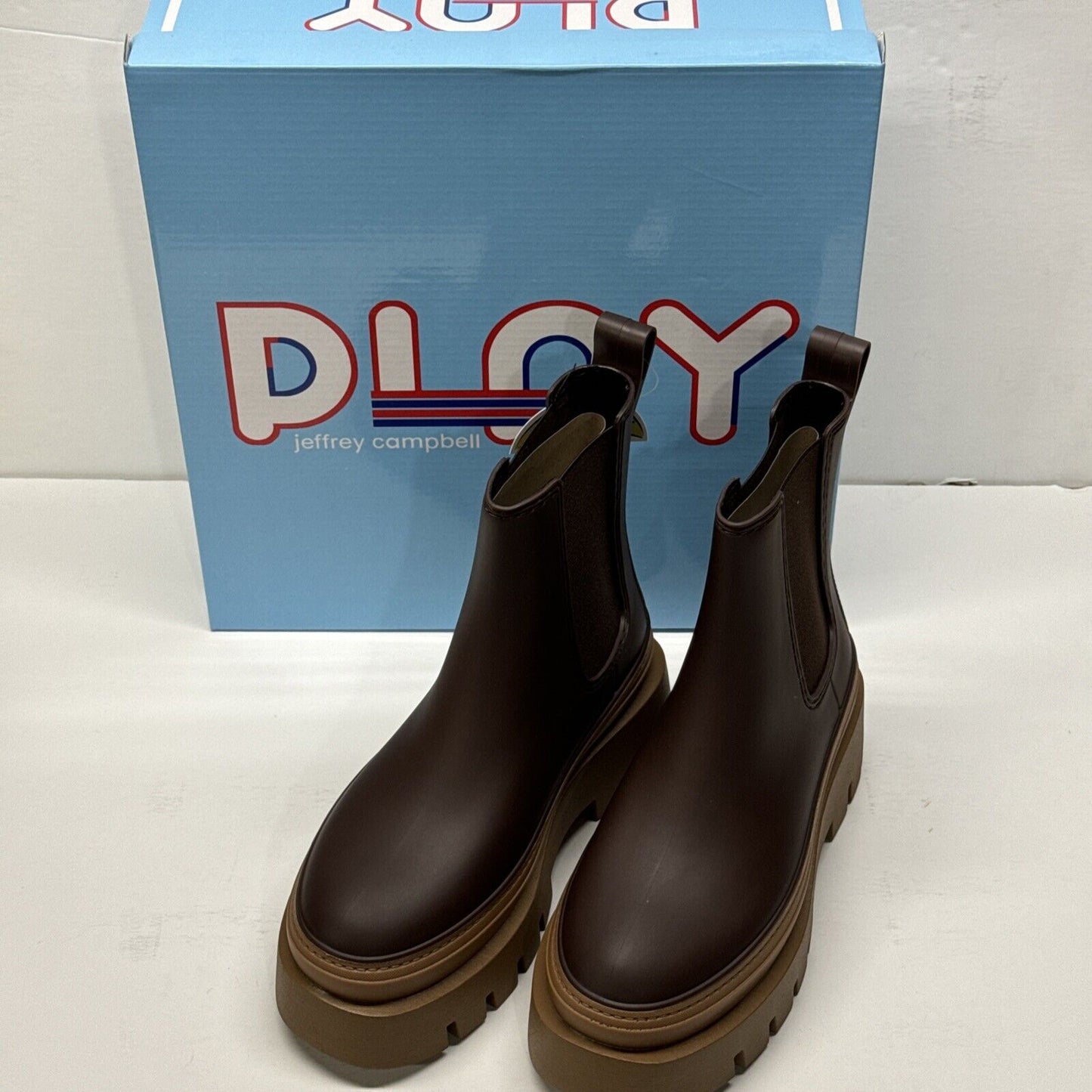 Jeffrey Campbell Women Size 6 Shoes Brown Rain Storm Platform Chelsea Boots NWT