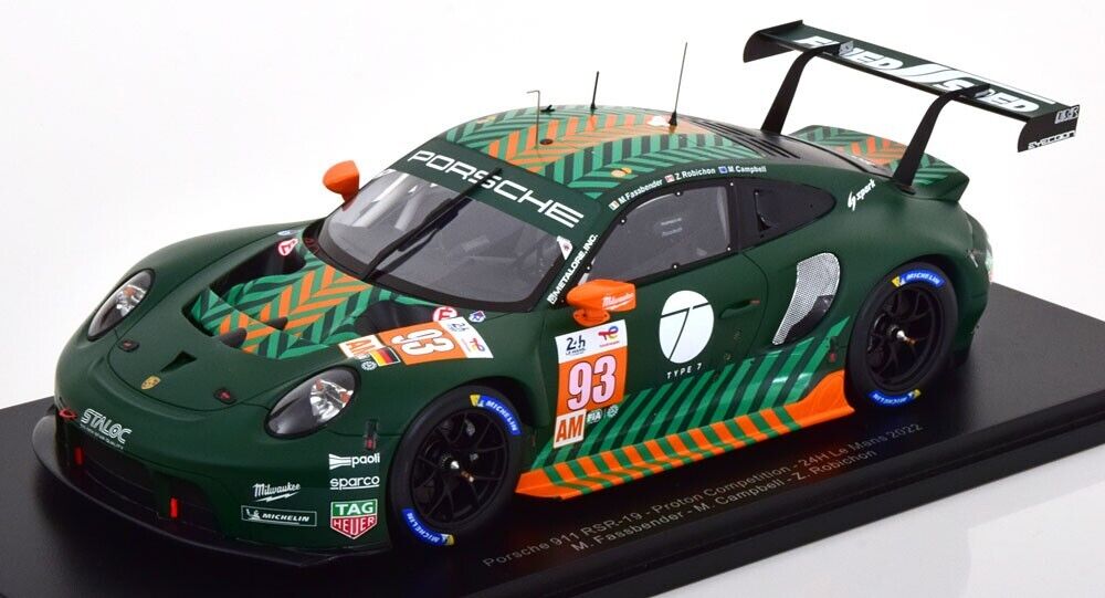 PORSCHE 911 RSR-19 #93 Fassbender w/ Display Case 2022 24hr Le Mans Spark 1/18