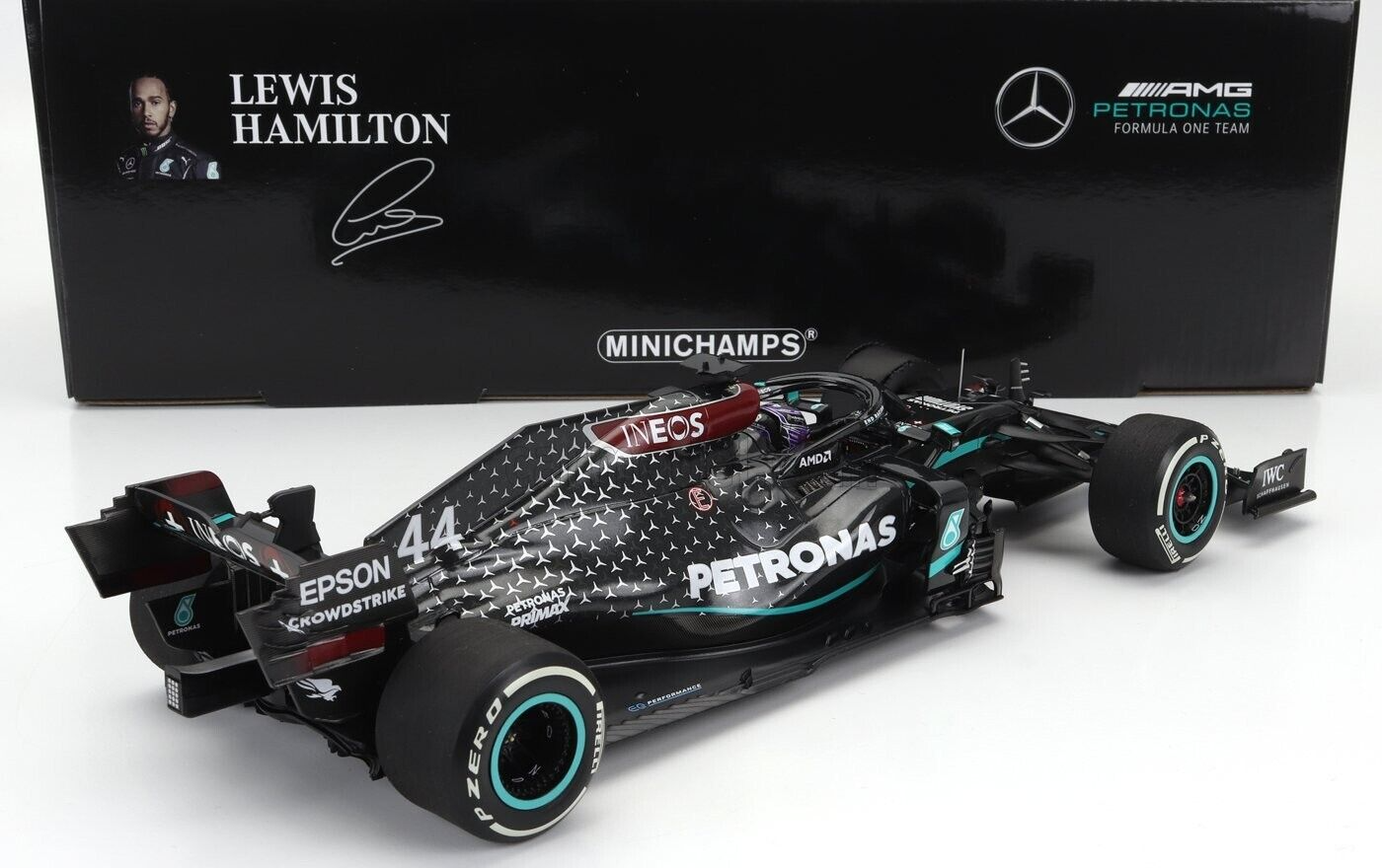 Mercedes W11 Lewis Hamilton #44 British GP Winner with blow out 1/18 Minichamps