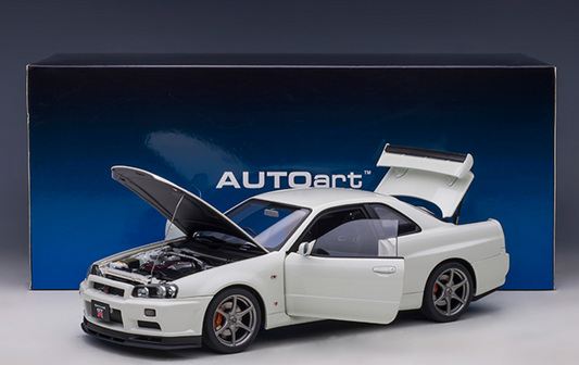 Nissan Skyline GT-R (R34) V-spec II White Pearl Model Car 1/18 Scale Autoart