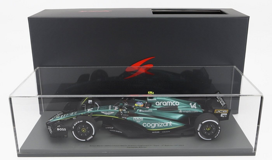 1/18 SPARK ASTON MARTIN F1 AMR23 #14 FERNANDO ALONSO BAHRAIN GP w/ DISPLAY CASE