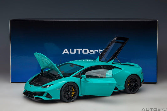 1/18 SCALE  LAMBORGHINI HURACAN EVO BLU GLAUCO BLUE MODEL CAR BY AUTOART