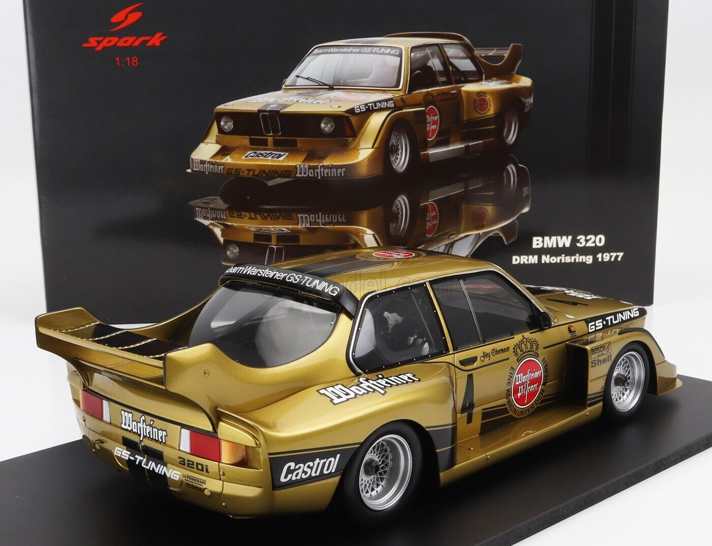 1/18 SCALE SPARK - BMW 320 - DRM TEAM WARSTEINER #4 DRM NORISRING 1977 MODEL CAR