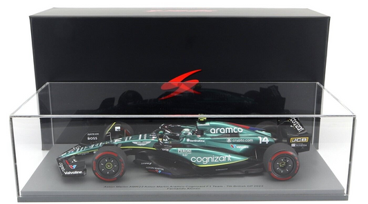 1/18 SPARK ASTON MARTIN F1 AMR23 #14 FERNANDO ALONSO BRITISH GP w/ DISPLAY CASE