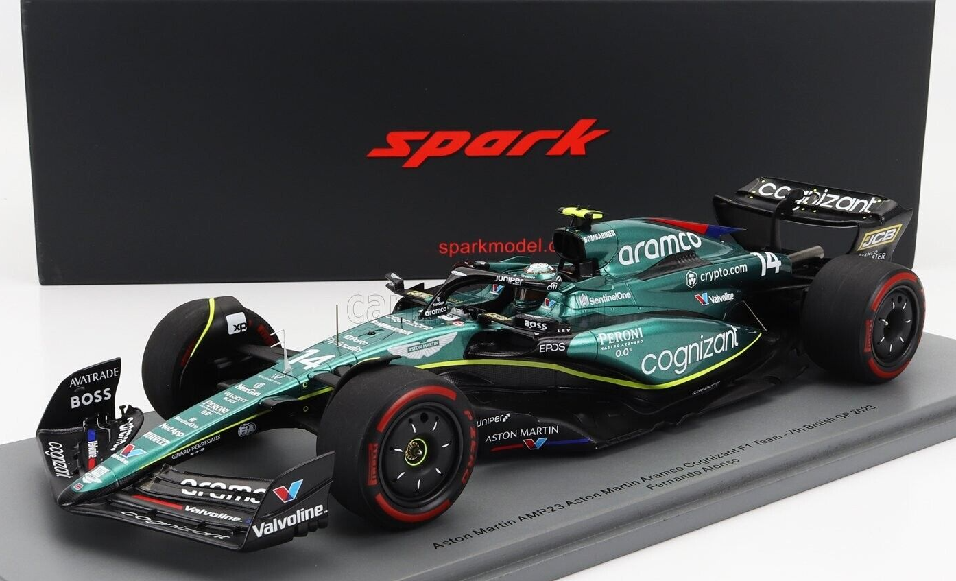 1/18 SPARK ASTON MARTIN F1 AMR23 #14 FERNANDO ALONSO BRITISH GP w/ DISPLAY CASE