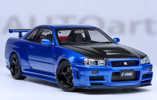 NISSAN NISMO (R34) GT-R-Z-TUNE - BAYSIDE BLUE W/ CARBON HOOD - AUTOART 1/18