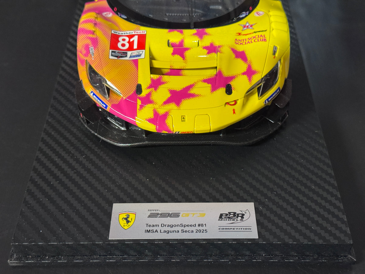1/18 SCALE BBR FERRARI 296 GT3 #81 TEAM DRAGONSPEED 2025 LAGUNA SECA IMSA