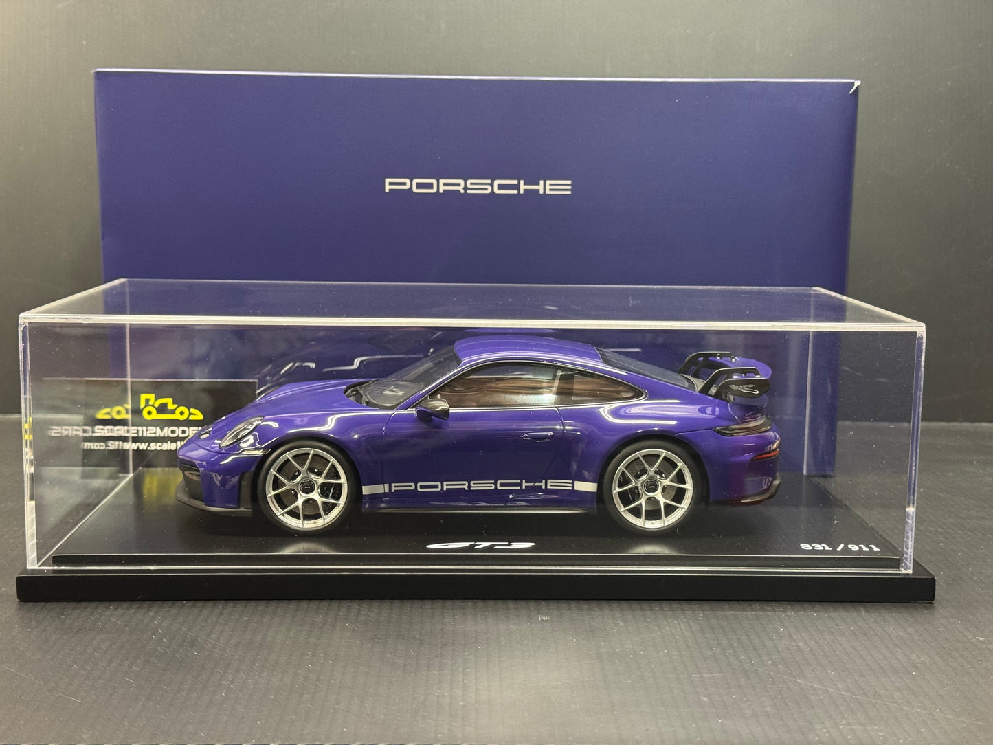Porsche 911 992 GT3 Weissach Package in Ultraviolet w/ Display Case 1/18 Spark