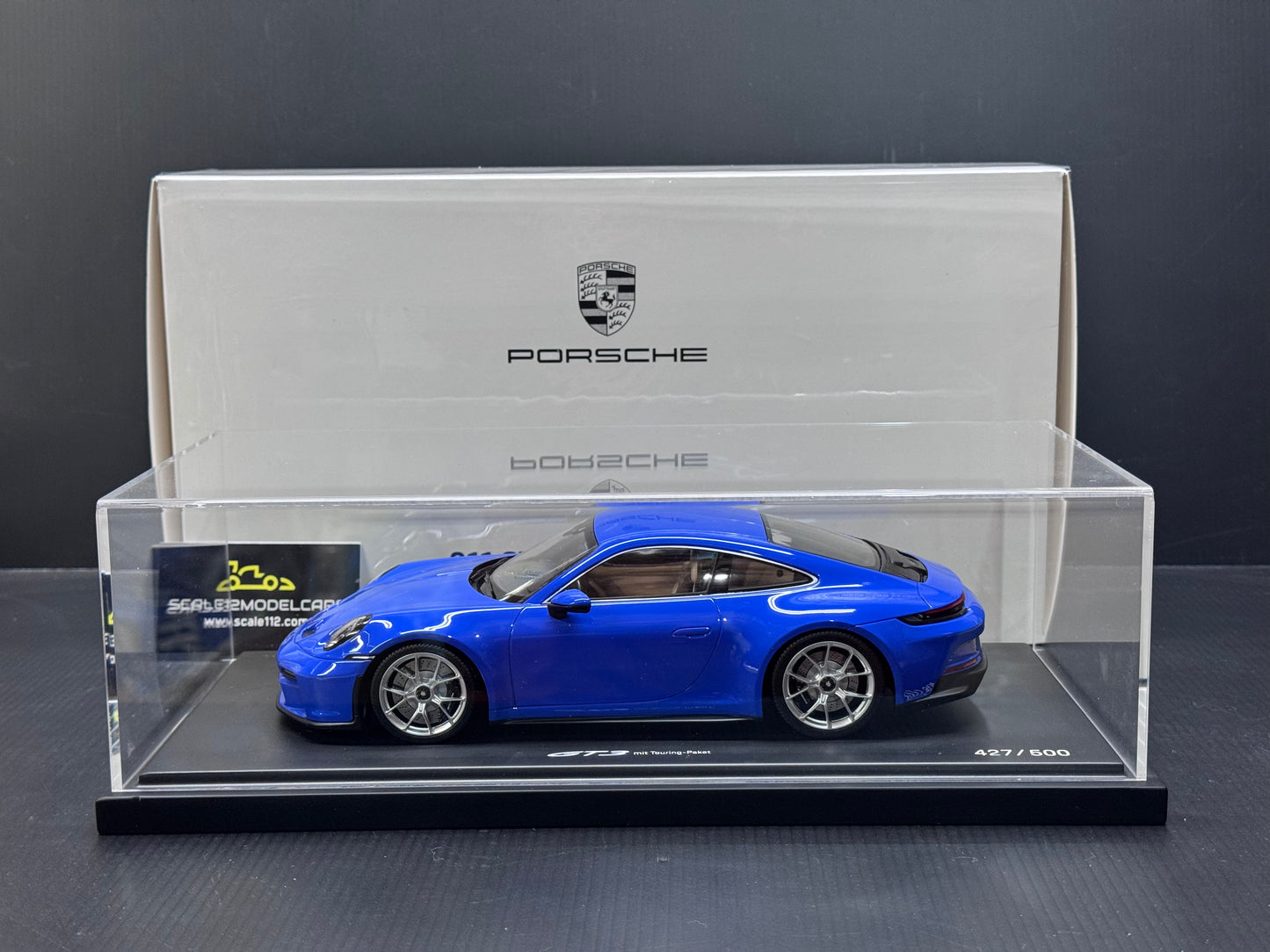 Porsche 911 992 GT3 Touring in Maritime Blue w/ Display Case 1/18 Spark Dealer WAP0211530PGT3