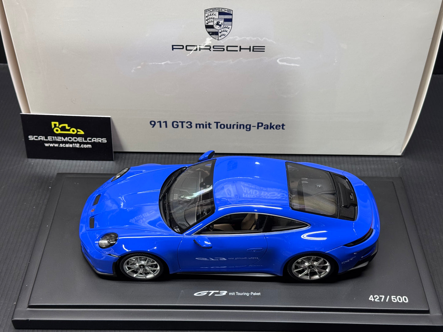 Porsche 911 992 GT3 Touring in Maritime Blue w/ Display Case 1/18 Spark Dealer WAP0211530PGT3
