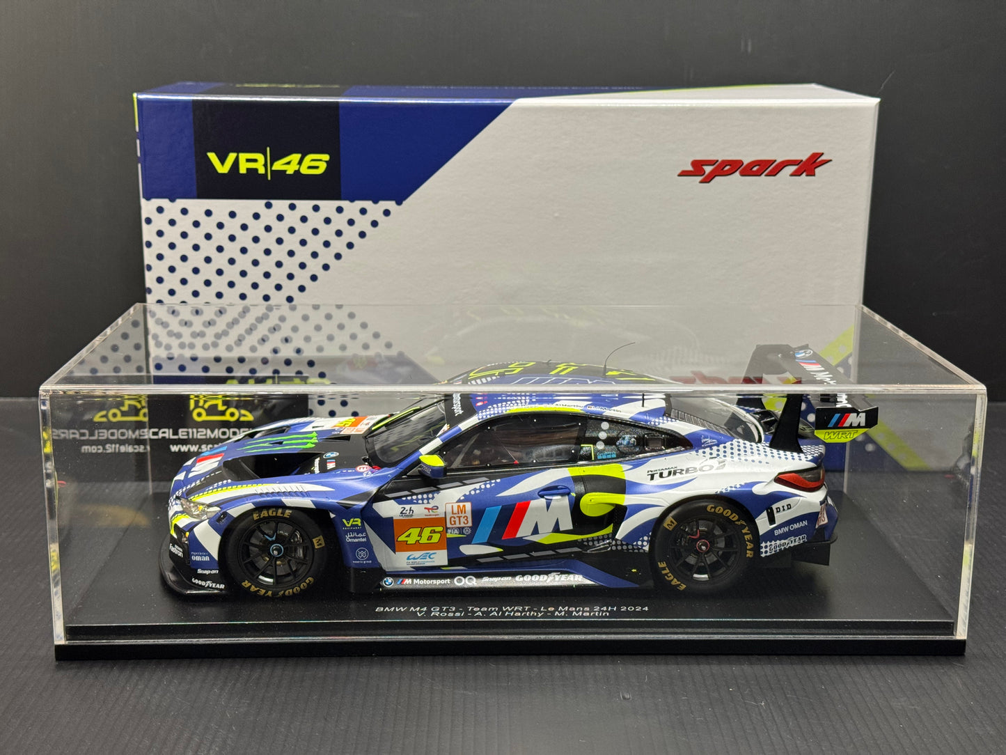 M4 GT3 TEAM WRT #46 24h LE MANS 2024 VALENTINO ROSSI 1/18 SCALE MODEL BY SPARK