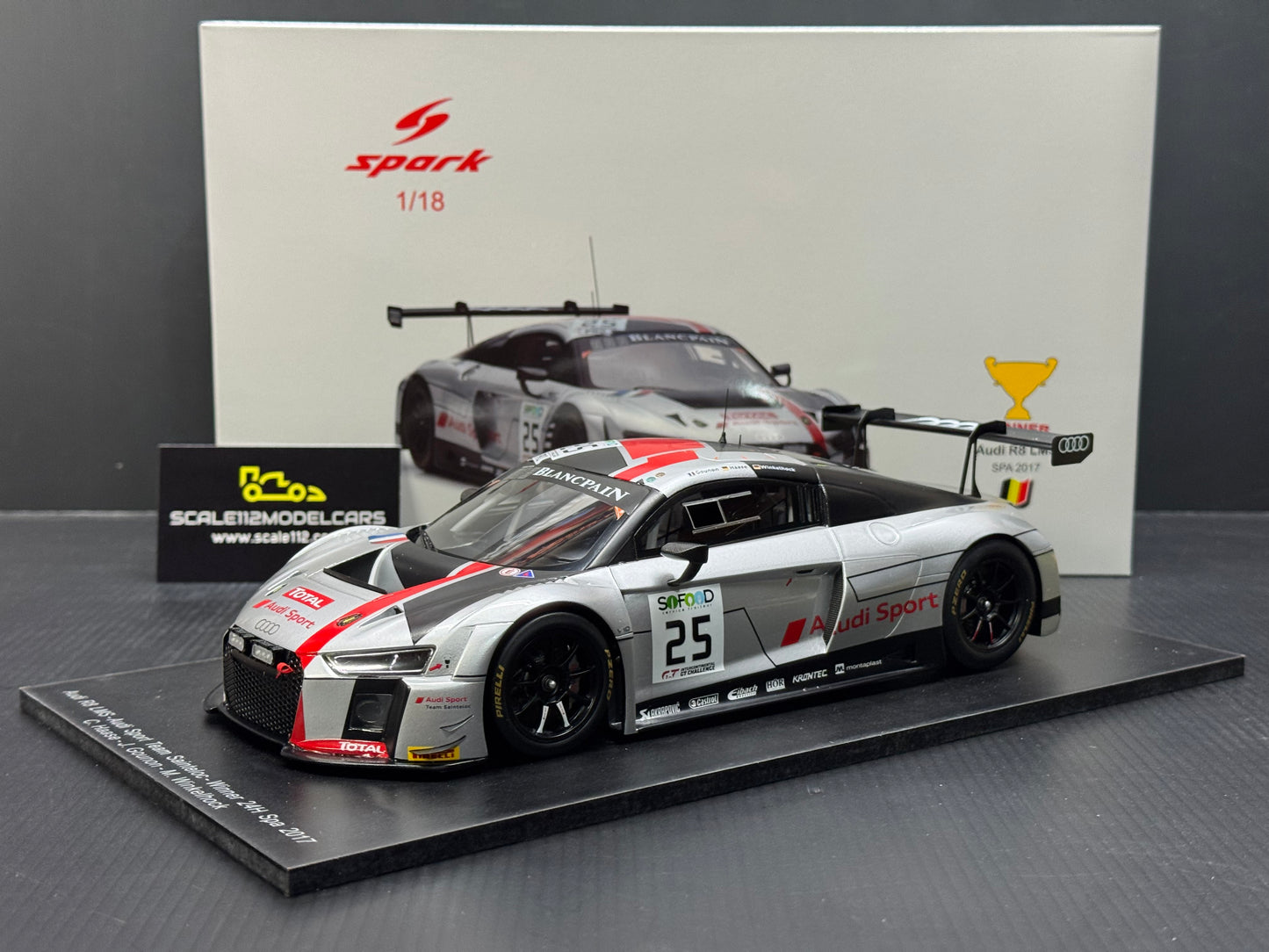 Audi R8 LMS GT3 Team Audi Sport 2017 Spa Winner Model Car 1/18 Scale Spark