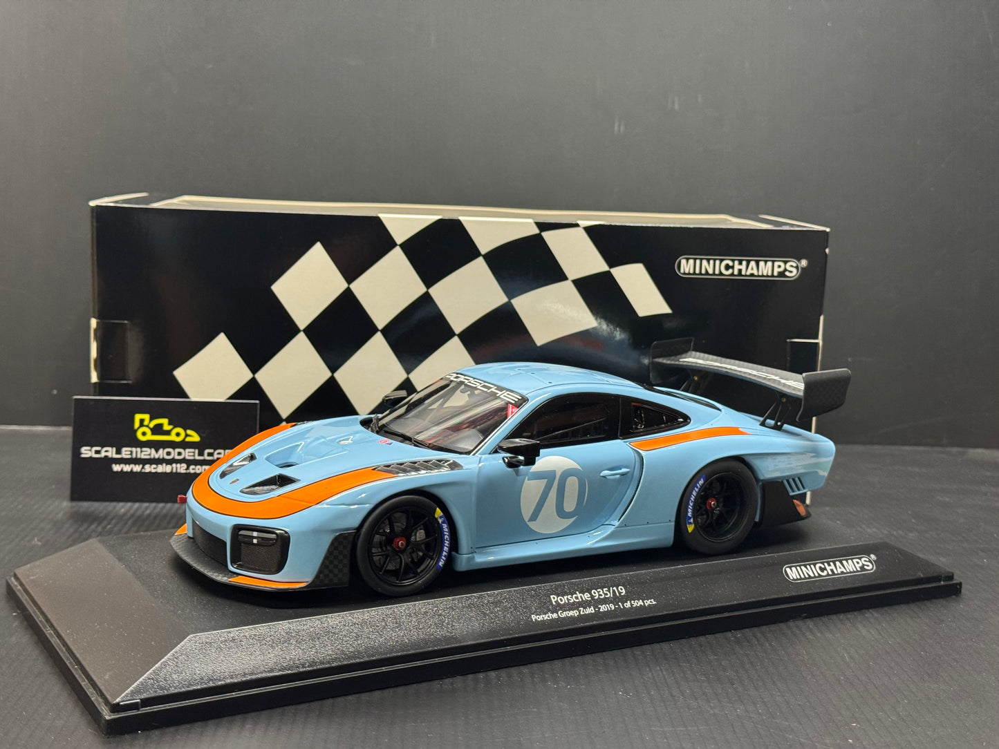 1/18 Scale Minichamps Porsche 935/19 Group South Gulf Blue Orange Diecast Model