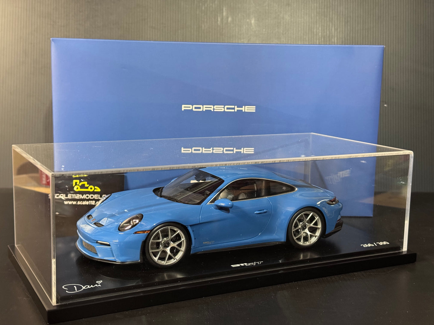 1:18 Spark Porsche 911 992 S/T Sonderwunsch Dani Blue Resin Dealer Ed. Model Car