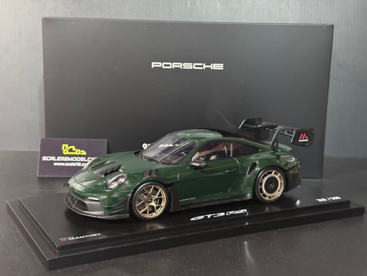 Porsche 911 GT3 RS Manthey in Brewster Green w/ Display Case 1/18 Spark Dealer Edition