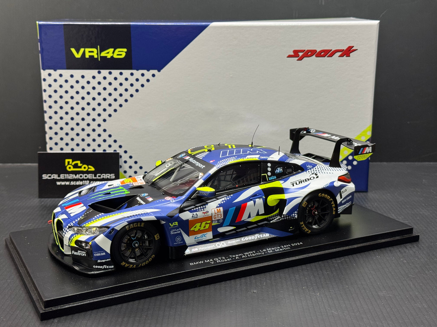 M4 GT3 TEAM WRT #46 24h LE MANS 2024 VALENTINO ROSSI 1/18 SCALE MODEL BY SPARK