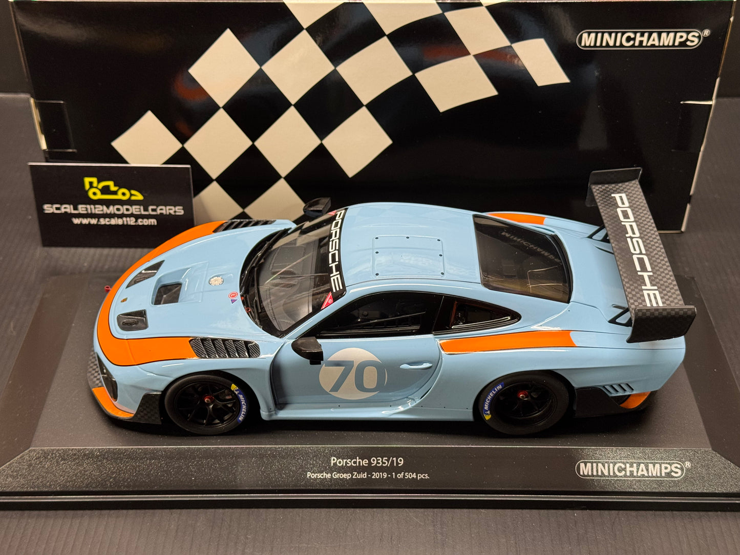 1/18 Scale Minichamps Porsche 935/19 Group South Gulf Blue Orange Diecast Model