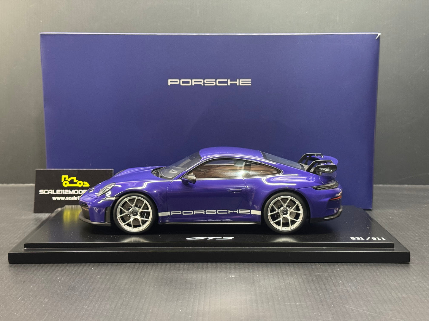 Porsche 911 992 GT3 Weissach Package in Ultraviolet w/ Display Case 1/18 Spark