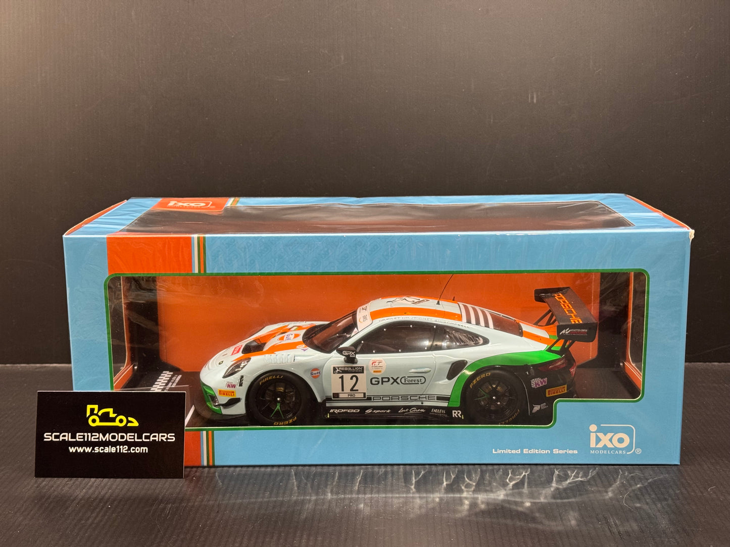 1/18 Scale IXO Porsche 911 GT3 R 24h Spa 2020 Gulf GPX Racing Diecast Model