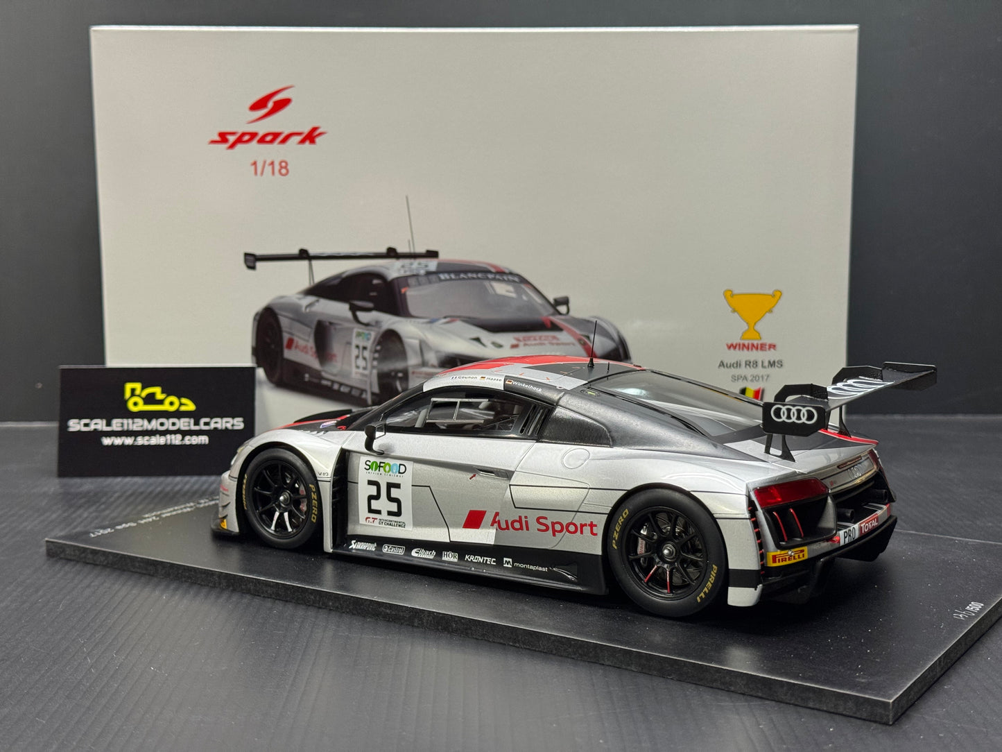 Audi R8 LMS GT3 Team Audi Sport 2017 Spa Winner Model Car 1/18 Scale Spark