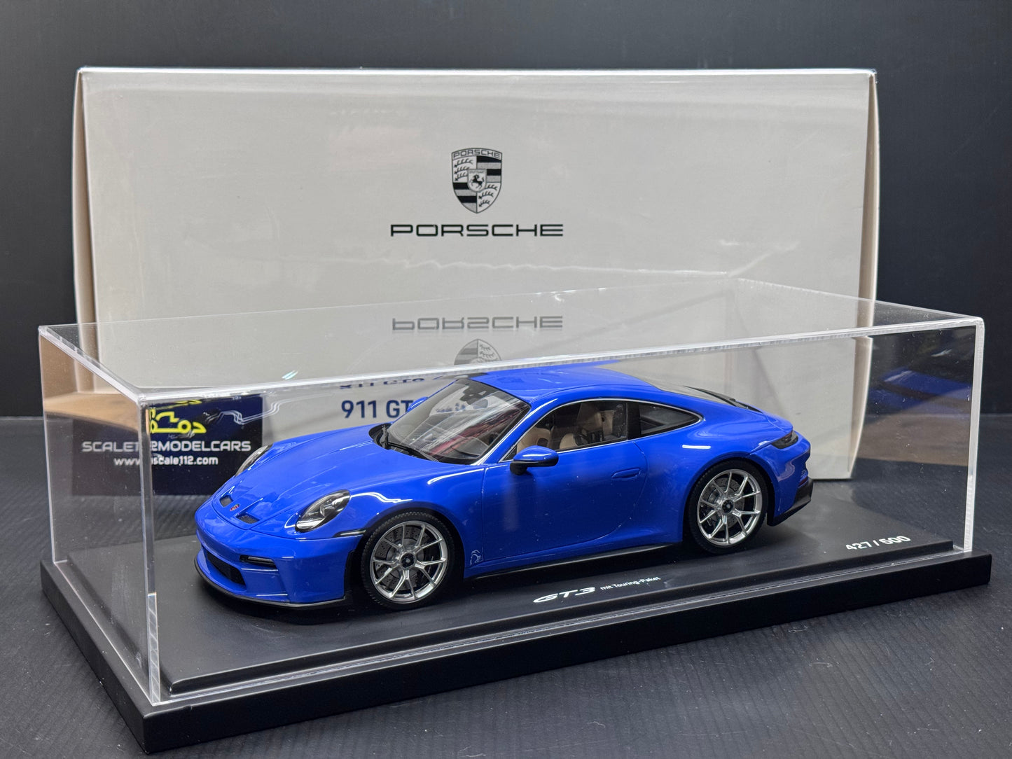Porsche 911 992 GT3 Touring in Maritime Blue w/ Display Case 1/18 Spark Dealer WAP0211530PGT3