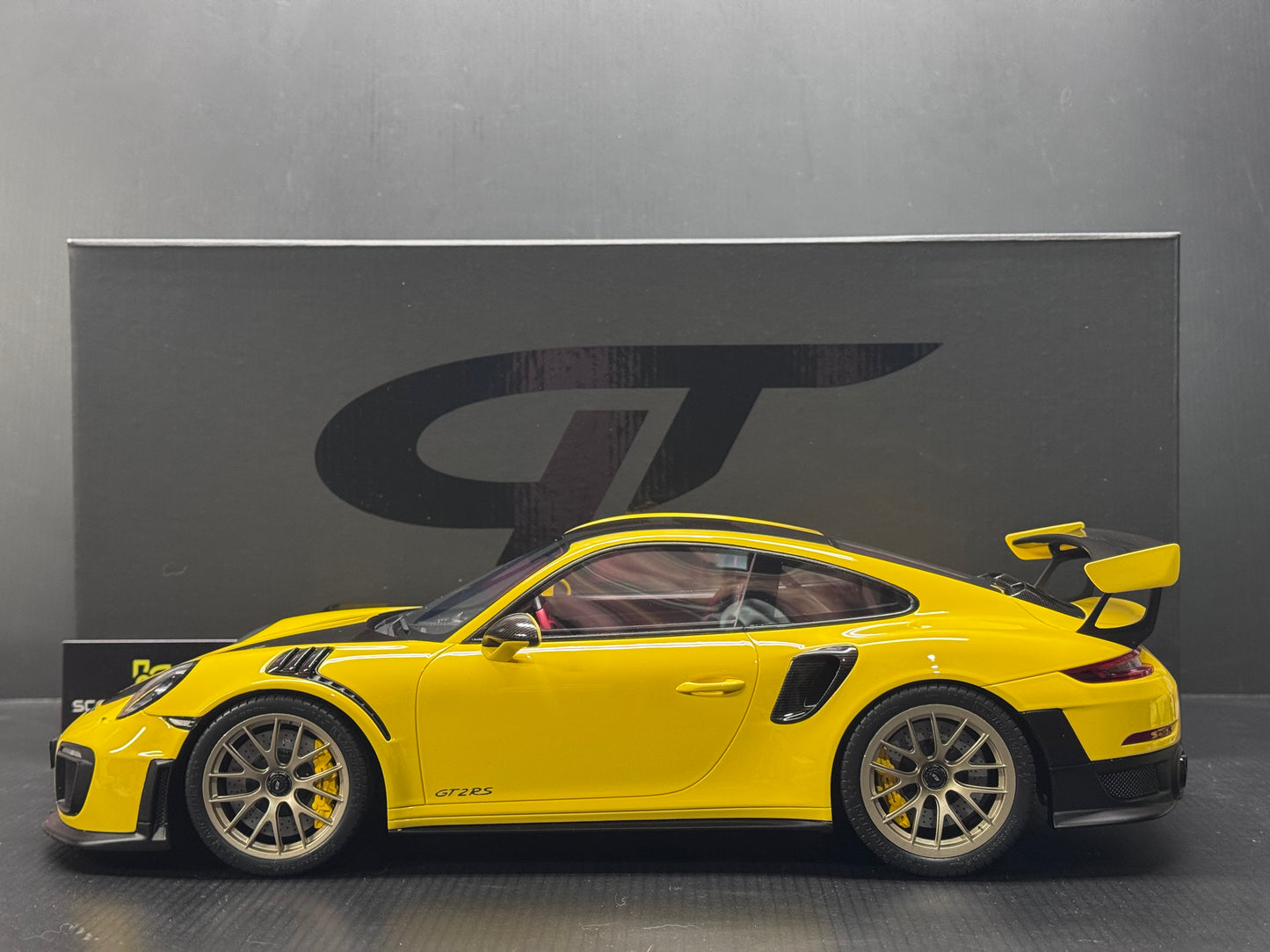 Porsche GT2 RS 911 991.2 Yellow w/ Gold Wheels 1/12 Scale Model Car by GT-SPIRIT
