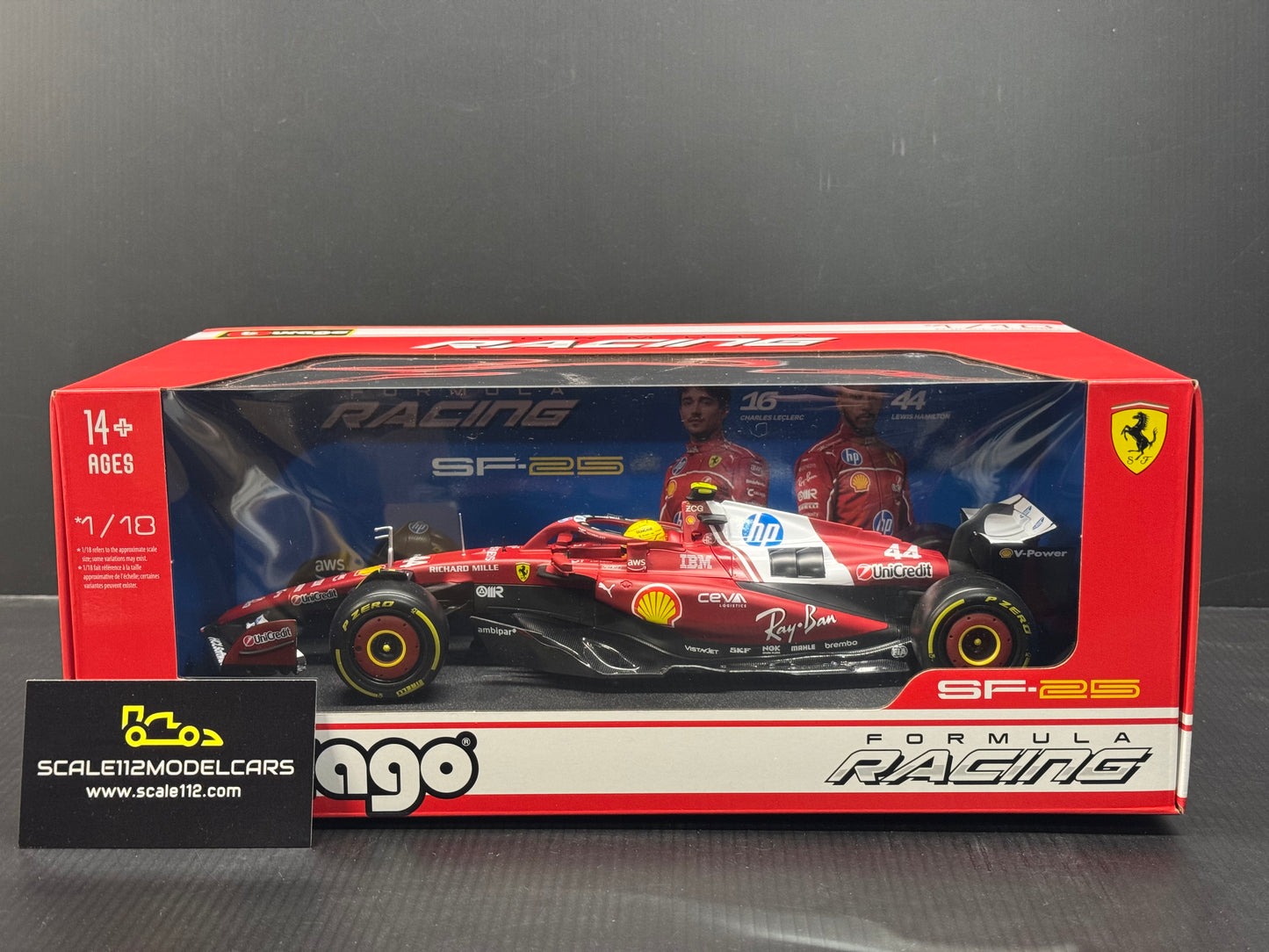 Lewis Hamilton Ferrari SF-25 2025 Season 1/18 Scale Diecast Car By Bburago