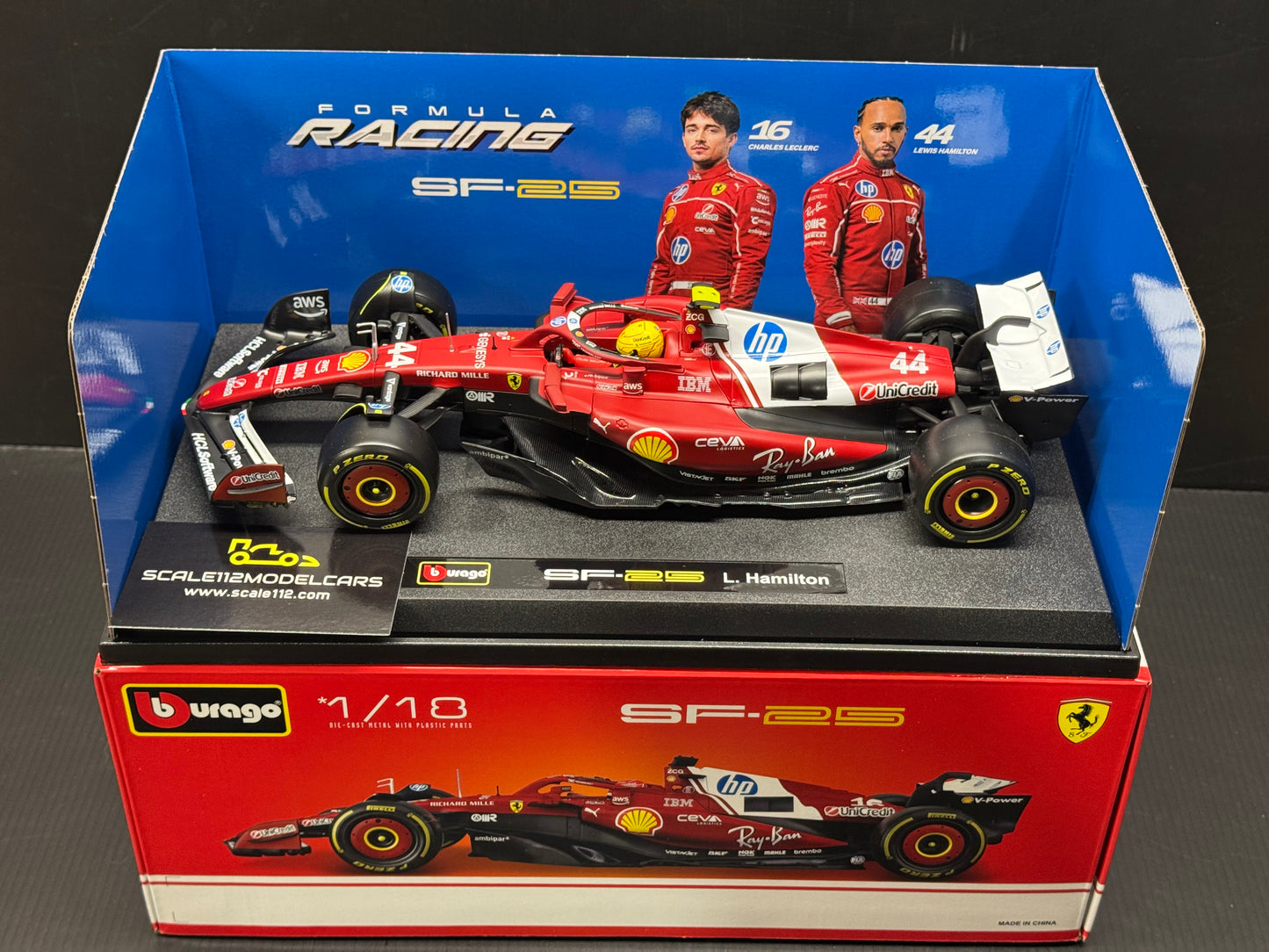 Lewis Hamilton Ferrari SF-25 2025 Season 1/18 Scale Diecast Car By Bburago