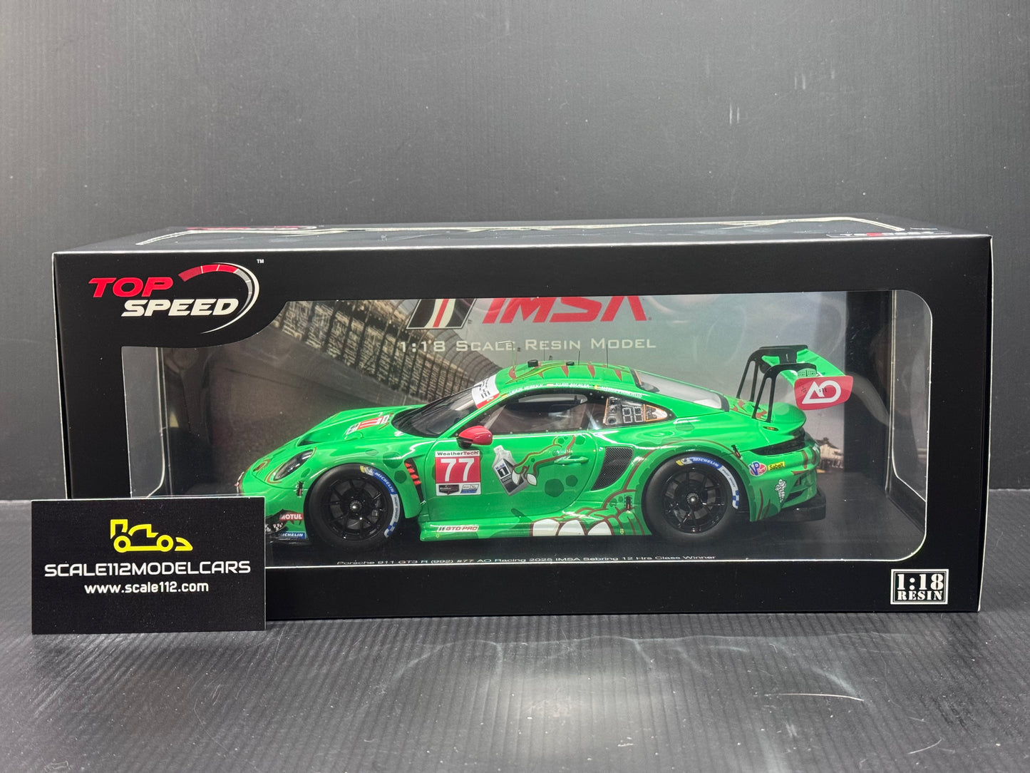 Porsche GT3 R AO Racing Rexy #77 GTD 2025 12hr Sebring 1/18 Scale by Top Speed