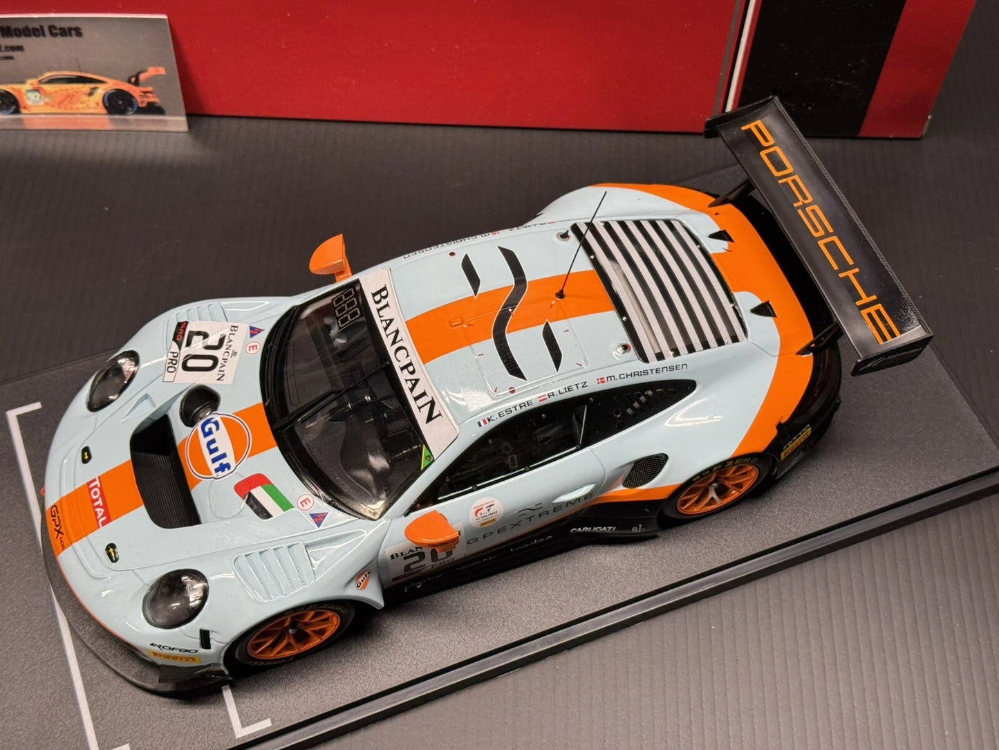 1/18 Scale IXO 911 GT3 RSR 991 24h of Spa 2019 #20 Gulf Livery Diecast Model Car