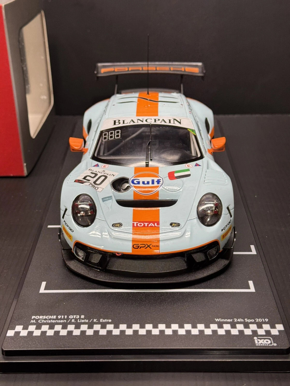 1/18 Scale IXO 911 GT3 RSR 991 24h of Spa 2019 #20 Gulf Livery Diecast Model Car