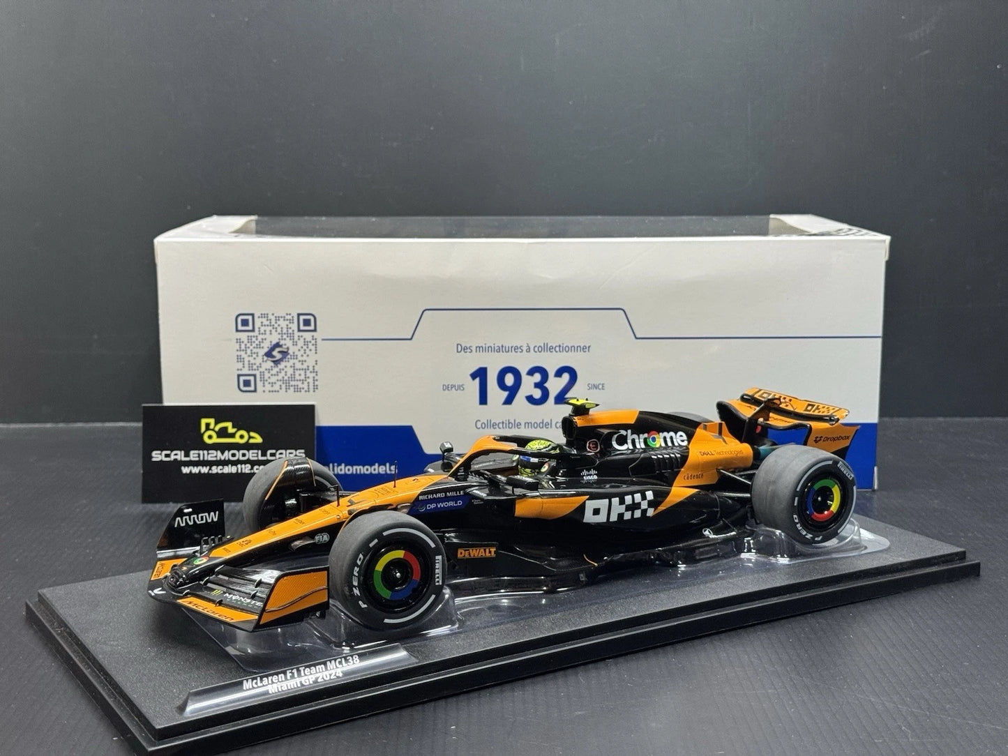 McLaren MCL38 #4 Lando Norris 2024 Miami GP 1/18 Scale Model Car by Solido S1814201