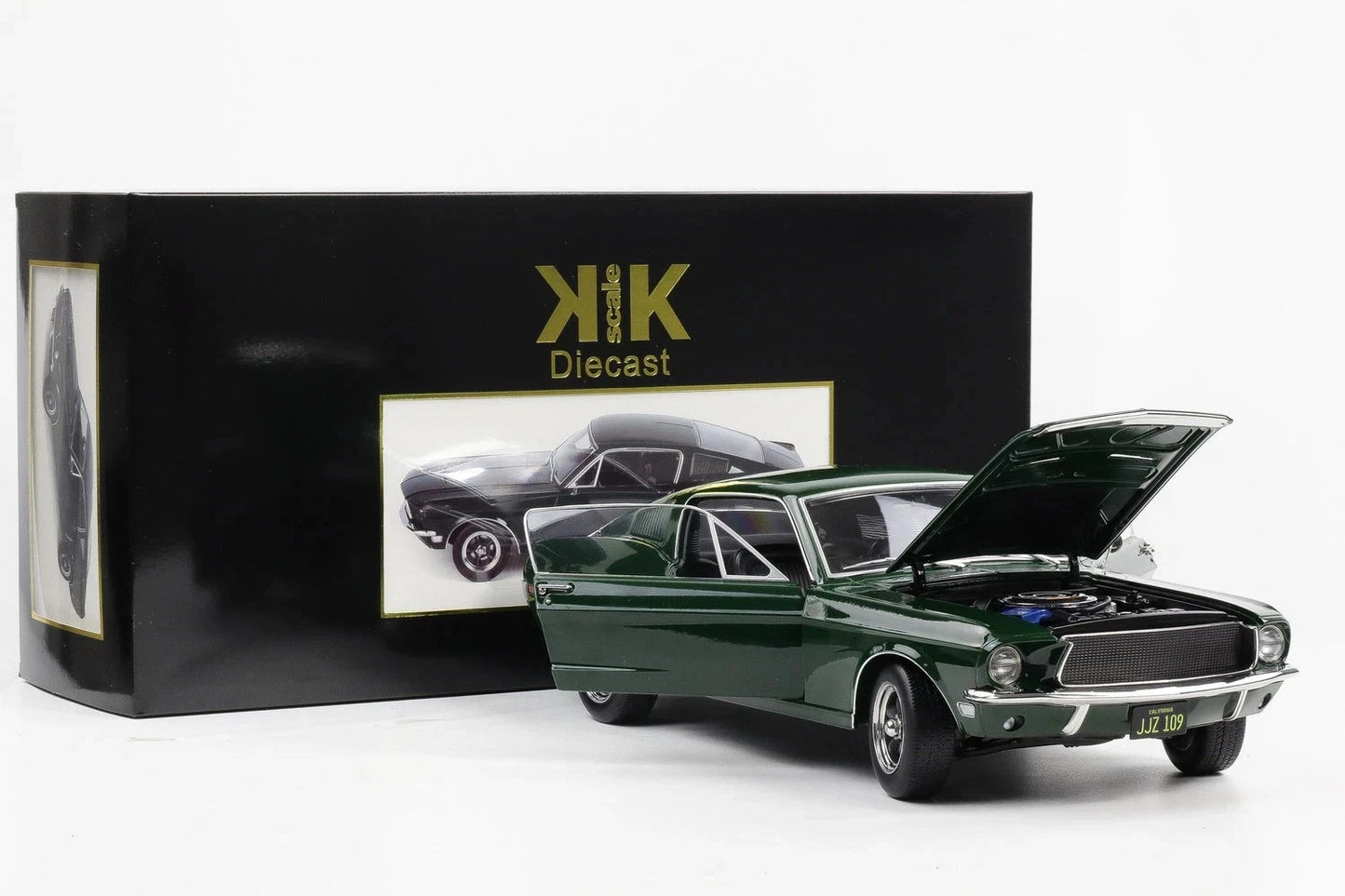 1/12 Scale Ford Mustang GT Fastback Bullitt 1968 Dark Green Diecast Car KK Scale