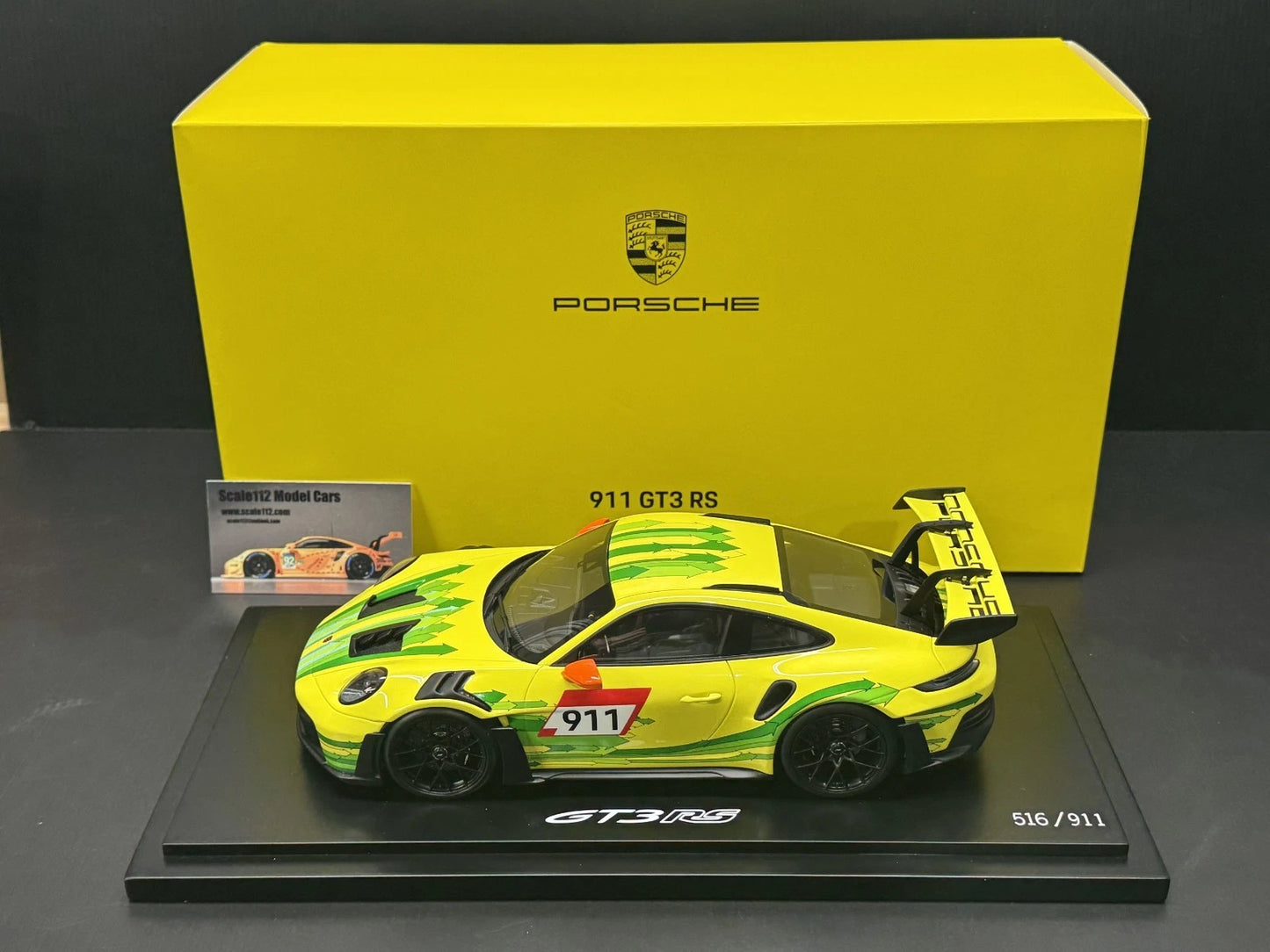 Porsche 992 911 GT3 RS Manthey Grello Dealer Edition 1/18 Scale Spark w/ Case