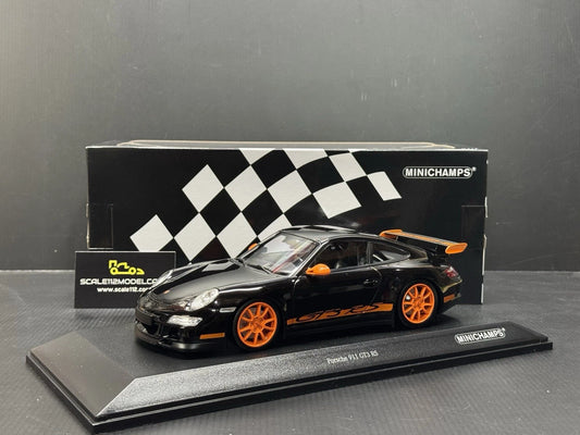 Porsche 911 997 GT3 RS Black Orange 1/18 Scale Diecast Model Car by Minichamps