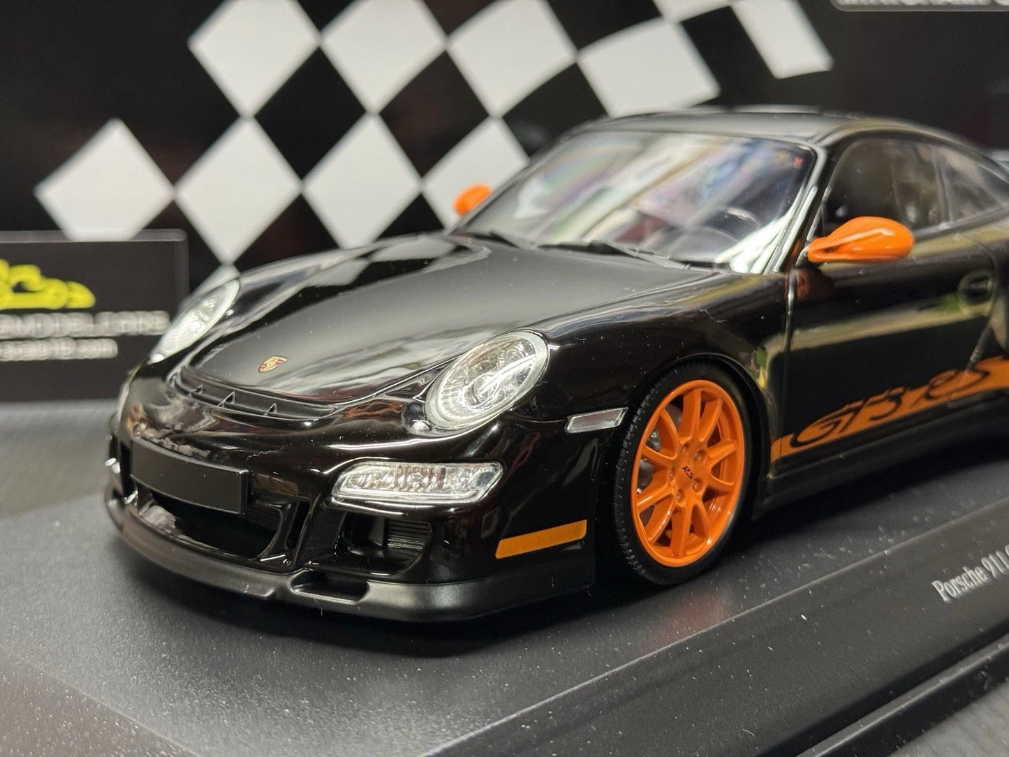 Porsche 911 997 GT3 RS Black Orange 1/18 Scale Diecast Model Car by Minichamps