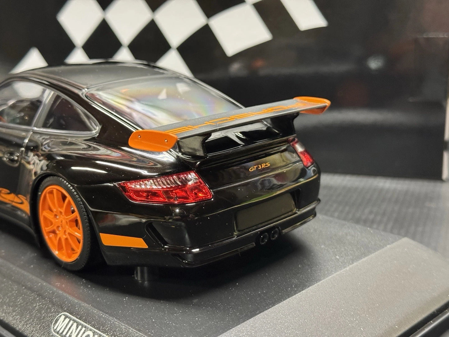 Porsche 911 997 GT3 RS Black Orange 1/18 Scale Diecast Model Car by Minichamps