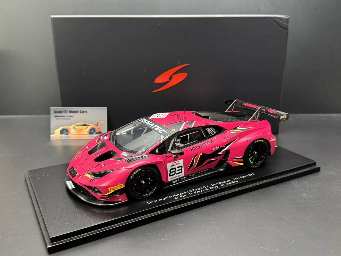 1/18 SCALE SPARK IRON DAMES LAMBORGHINI HURACAN GT3 EVO2 24HR LEMANS 2023