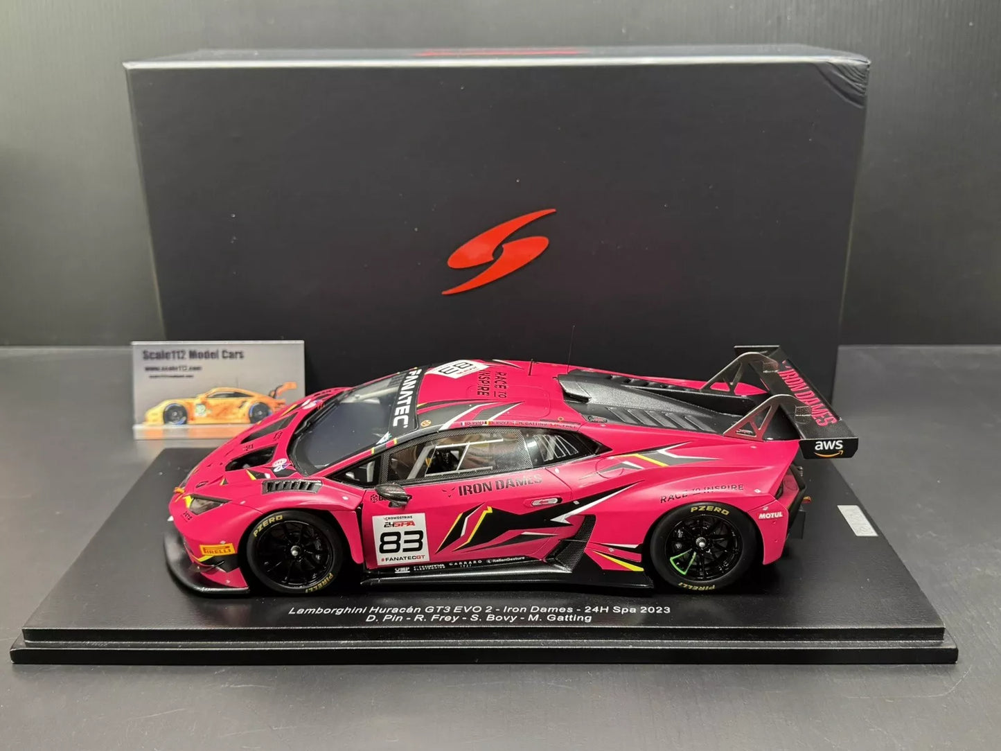 1/18 SCALE SPARK IRON DAMES LAMBORGHINI HURACAN GT3 EVO2 24HR LEMANS 2023